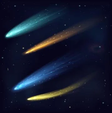 Realistic color vector meteor asteroid comet in the night sky in space. Space Illustrazione stock