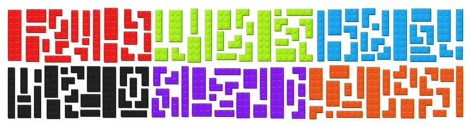 Realistic colored plastik constructor block parts isolated on transparent Stock Illustration