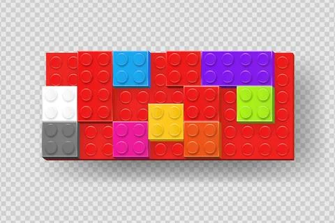 Realistic colored plastik constructor parts isolated on transparent background. Stock Illustration