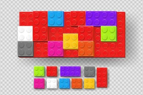 Realistic colored plastik constructor parts isolated on transparent background. Stock Illustration