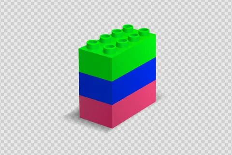 Realistic colored plastik constructor parts isolated on transparent background. Stock Illustration