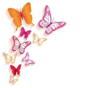 Realistic Colorful Butterflies for Spring Elements Stock Illustration