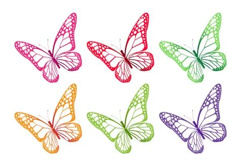 Realistic Colorful Butterflies for Spring Elements Stock Illustration