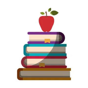 Realistic colorful shading image of stack of books with apple fruit Stock Illustration