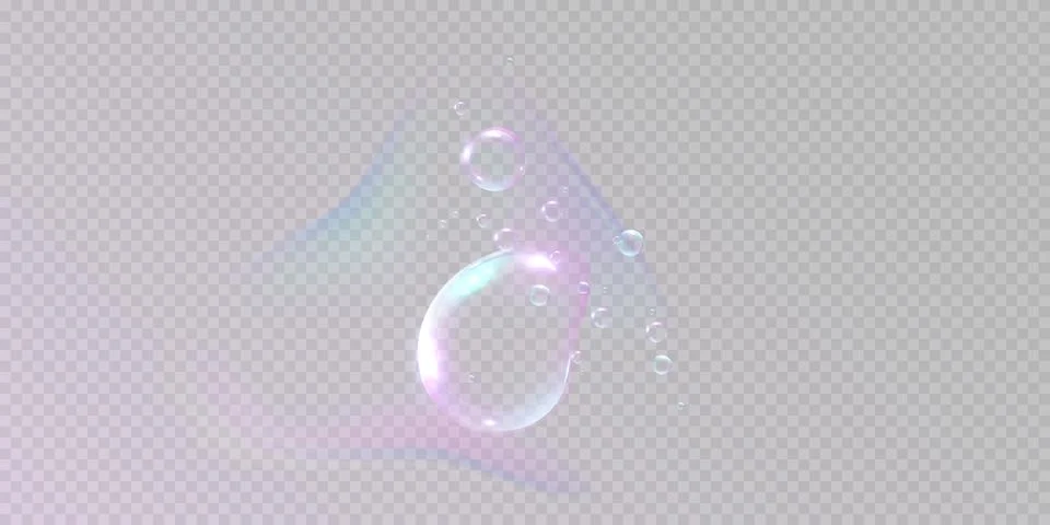 Realistic colorful soap bubbles to create a design. Transparent realistic soap Stock Illustration