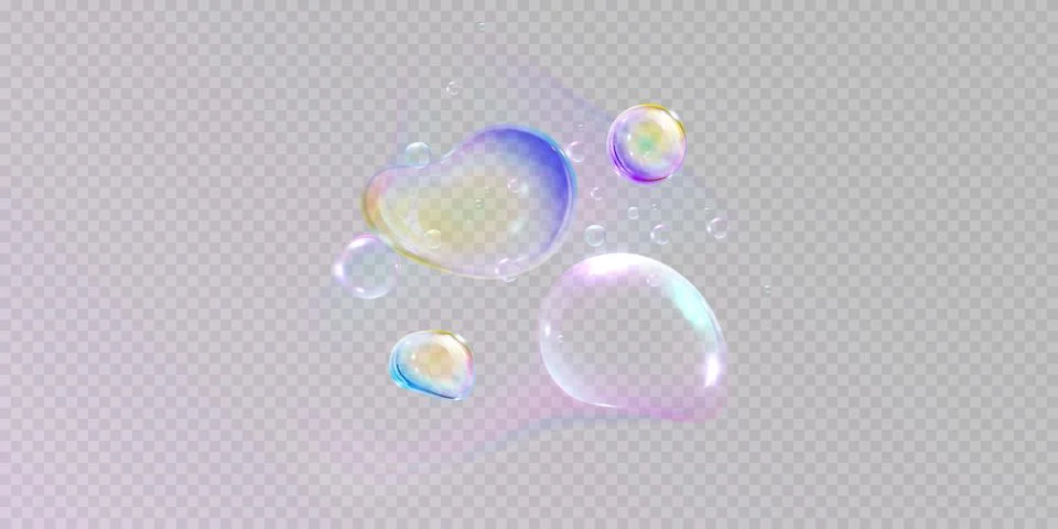 Realistic colorful soap bubbles to create a design. Transparent realistic soap Stock Illustration