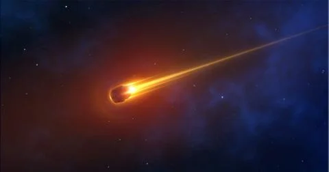 Realistic comet, meteorite, an asteroid in motion burns against the backgroun Stock Illustration
