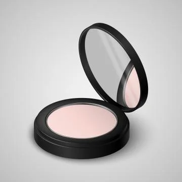 Realistic compact powder in black container with mirror. Stock Illustration