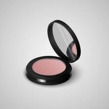 Realistic compact rouge face in black container with mirror. Vector illustration Stock Illustration