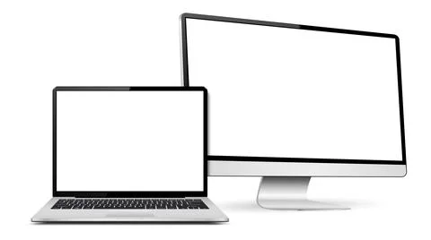 Realistic computer display and laptop with blank screen Stock Illustration