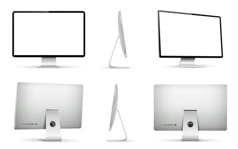 Realistic computer display mockup. Computer monitor from different angles vie Stock Illustration