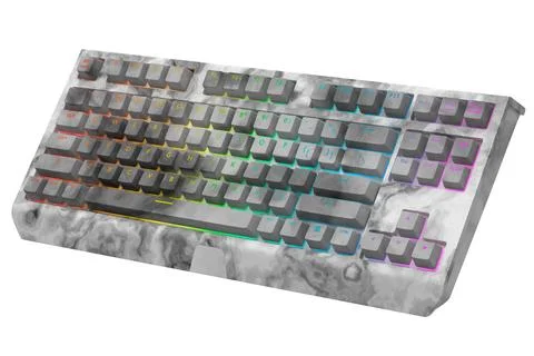 Realistic computer keyboard with black marble texture isolated on white Stock Illustration