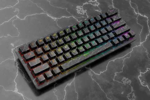 Realistic computer keyboard with black marble texture isolated on dark Stock Illustration