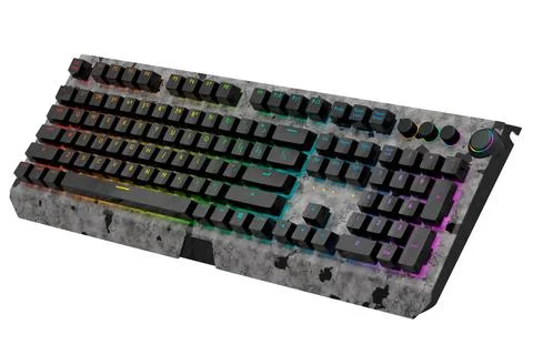 Realistic computer keyboard with black marble texture isolated on white Illustrazione stock
