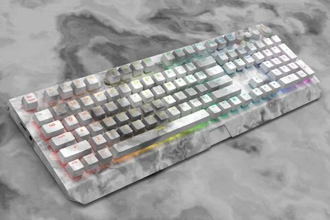 Realistic computer keyboard with black marble texture isolated on dark Stock Illustration