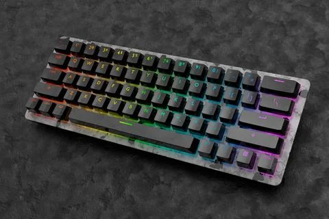 Realistic computer keyboard with black marble texture isolated on dark Stock Illustration