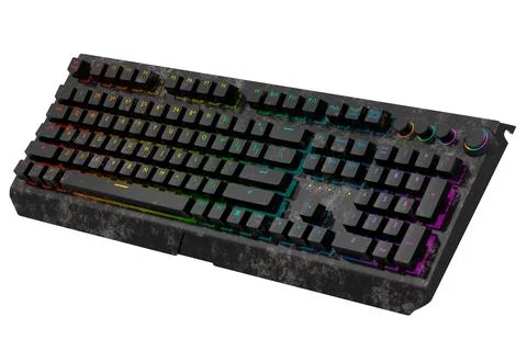 Realistic computer keyboard with black marble texture isolated on white Stock Illustration