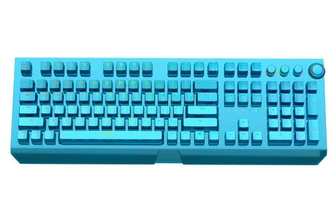 Realistic computer keyboard with blue chrome texture isolated on white Stock Illustration