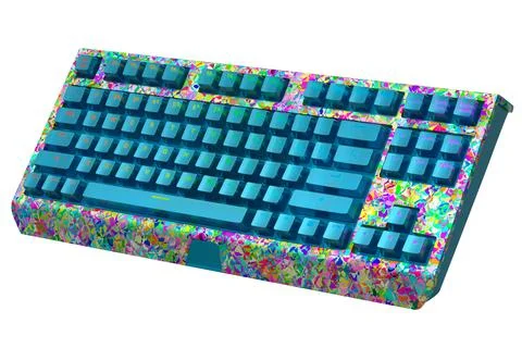 Realistic computer keyboard with seamless wavy pattern isolated on white 스톡 일러스트