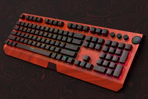 Realistic computer keyboard with seamless wavy pattern isolated on dark Illustrazione stock