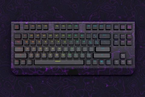 Realistic computer keyboard with seamless wavy pattern isolated on dark 스톡 일러스트