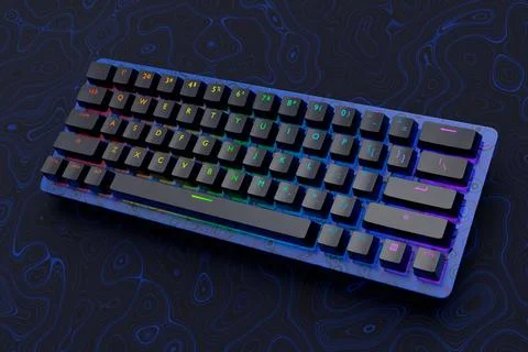 Realistic computer keyboard with seamless wavy pattern isolated on dark Stock Illustration