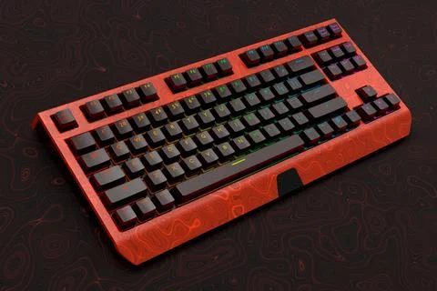 Realistic computer keyboard with seamless wavy pattern isolated on dark Stock Illustration