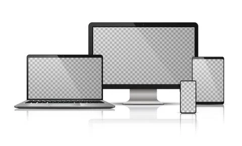 Realistic computer laptop smartphone with transparent screen. Tablet gadget Stock Illustration
