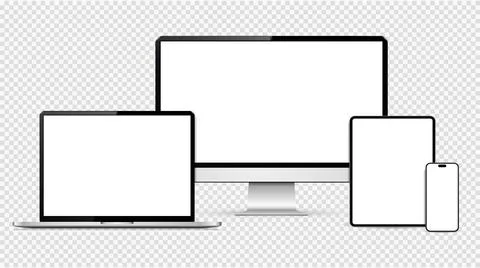 Realistic computer, laptop, tablet, and smartphone. Vector illustration of .. Stock Illustration