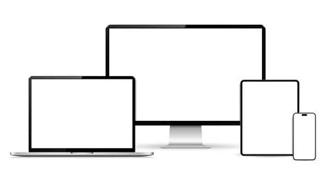 Realistic computer, laptop, tablet, smartphone with a white background 库存插图