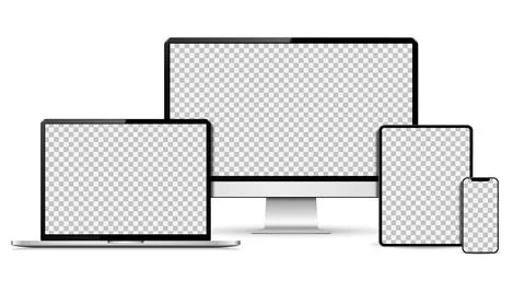 Realistic computer, laptop, tablet, smartphone mockup. Set technology devices Stock-Illustration