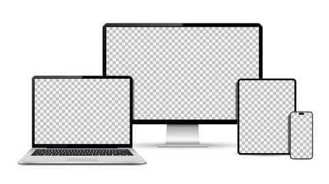 Realistic computer, laptop, tablet, smartphone with a white background. Vecto 库存插图