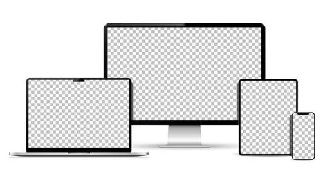 Realistic computer, laptop, tablet, smartphone with a white background. Vecto 库存插图