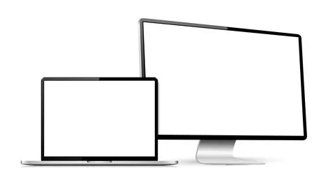 Realistic computer screen with laptop mockup. Computer display and laptop wit Stock Illustration