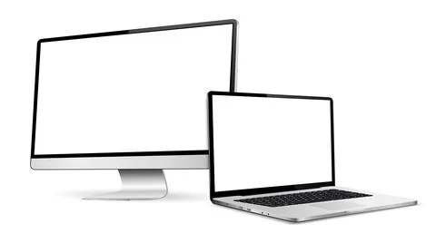 Realistic computer screen with laptop mockup. Computer display and laptop w.. Stock Illustration