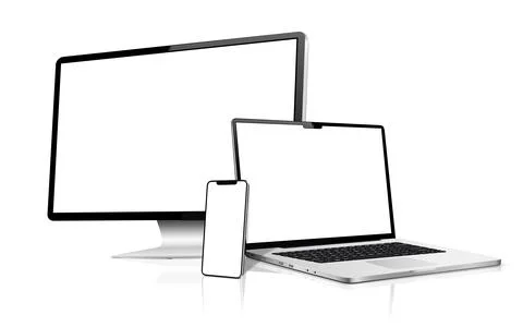 Realistic computer screen, laptop, phone. Flat lay detailed and realistic d.. 库存插图