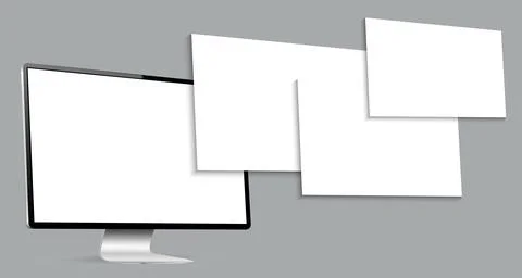 Realistic computer screen mockup with blank wireframing pages. Concept for .. イラスト素材