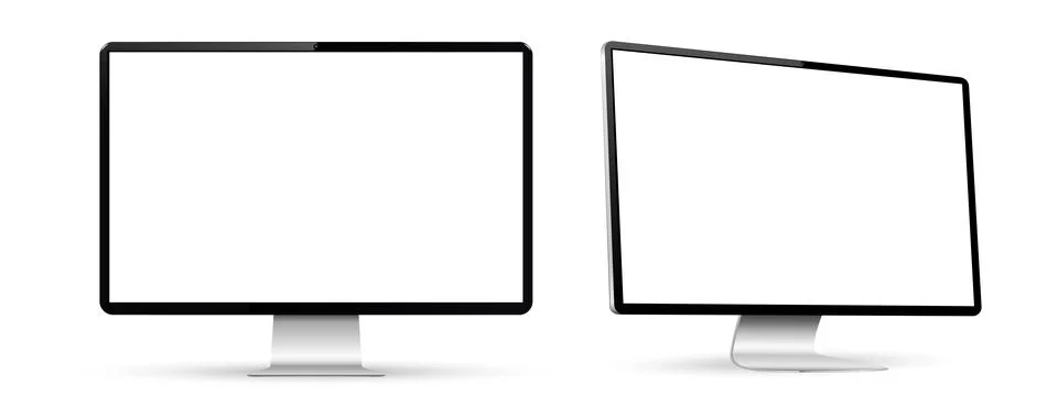 Realistic computer screen mockup. Computer display on two sides with blank sc Stock Illustration