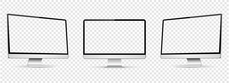 Realistic computer screen mockup. Computer display on three sides with empt.. Illustrazione stock