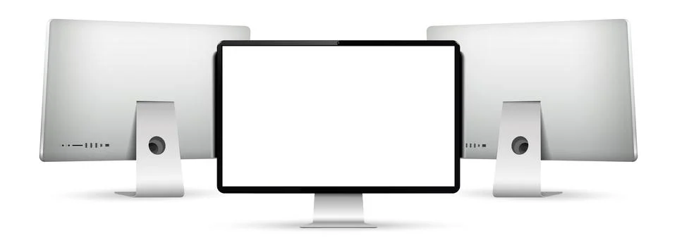 Realistic computer screen mockup. Computer display on four sides with blank.. Stock Illustration