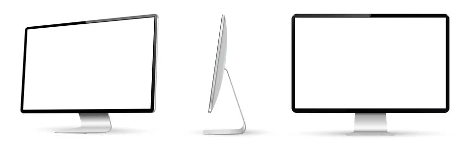 Realistic computer screen mockup. Computer display on three sides with blan.. Stock Illustration