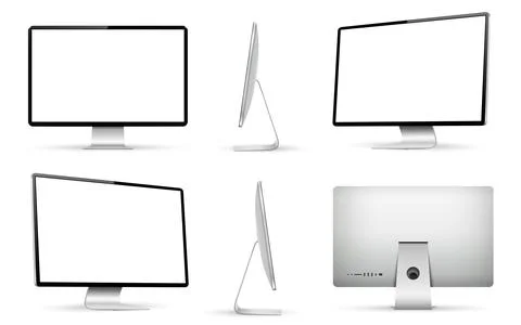 Realistic computer screen mockup. Computer monitor from different angles view Stock Illustration