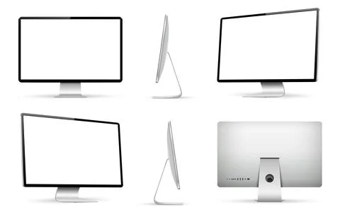 Realistic computer screen mockup. Computer monitor from different angles view イラスト素材