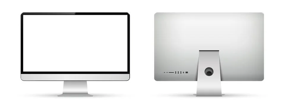Realistic computer screen mockup. Front and back views. Stock Illustration
