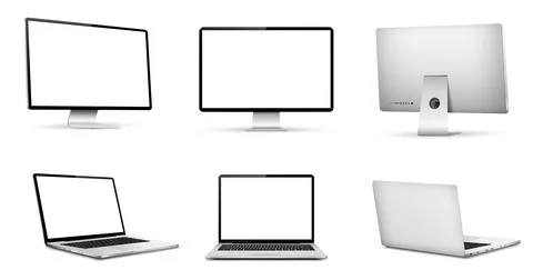 Realistic computer screen mockup. Laptop computer mockup different angles vie Stock Illustration