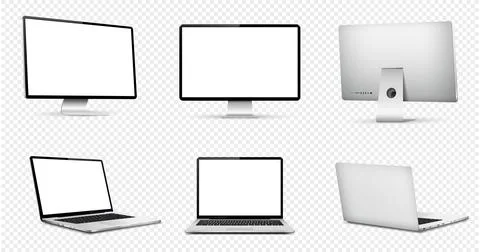 Realistic computer screen mockup. Laptop computer mockup different angles v.. Illustrazione stock