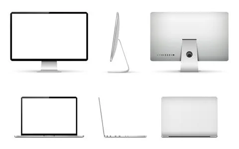 Realistic computer screen mockup. Laptop computer mockup different angles vie Illustrazione stock