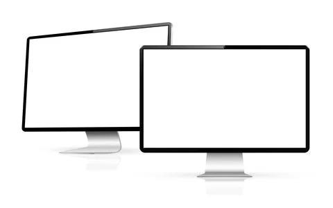 Realistic computer screen mockup. Two computer display with blank screen. Stock Illustration