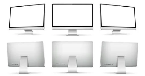 Realistic computer screen on three sides front and back view Illustrazione stock