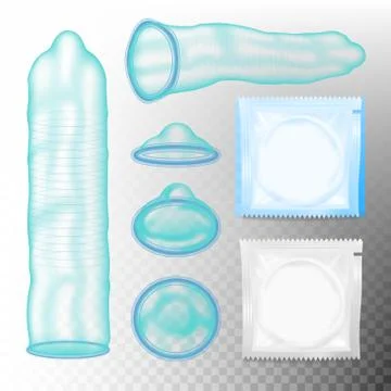 Realistic Condoms Vector. Aids Protection. Unpacked And Packed Condoms Stock Illustration